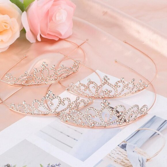8 Pack Princess Crown Tiaras Rhinestones Rose Gold for Weddings Proms main image 5